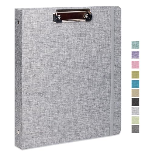 Three Ring Binder with Clipboard, Linen Cover Clipboard Binder 1 Inch for 8.5" x 11" Paper, 2 Interior Pockets Paper for Organization of School, Business and Home - color: A-lightgrey, size: 1PACK