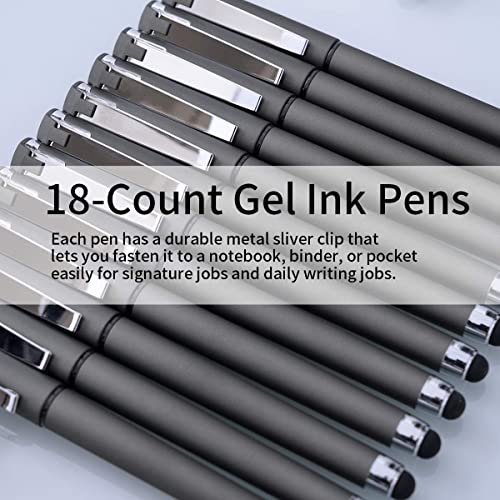 MiSiBao 0.5mm Black Ink Gel Ink Rollerball Pens 2 in 1 Medium Point Pens with Stylus Work Pen Smooth Writing for Office (Black Ink 18-pack 0.5mm Grey) - color: Grey-0.5mm-18pack