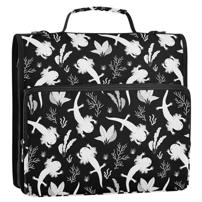 Fisyme Sea Fish Axolotls Zipper Binder 3 Ring with Zipper and Shoulder Strap Large Capacity Multi-Pocket Zipper Binder Organizer - color: Multi-grey Black