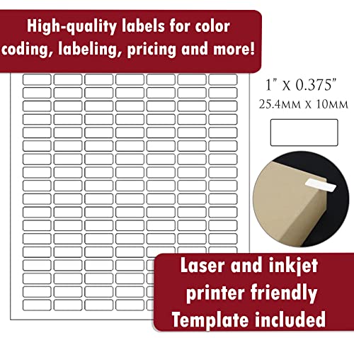 White Printable Labels Sheets + Bonus Color Labels Produce Excellent Results with Standard Laser Printer-Template Included! White Rectangular Stickers (1" x 0.375") - 7850 Pack - color: White, size: 7850
