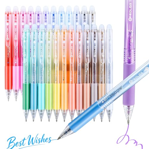 24 Colors Retractable Erasable Gel Pens, Retractable Fine Point Erasable Pens,Make Mistakes Disappear Colored Pens Clicker for Drawing, Colored Pens Grabbie Gel Pens for Writing, Planner & Note Taking - color: 24 Colors