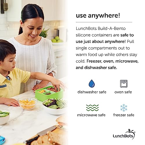 LunchBots Build -a- Bento Lunch Box, Silicone Bento Box for Kids, Multi-Compartment Lunch Container, Oven & Dishwasher Safe, BPA Free, 32 oz - Tie Dye Light Blue - color: Tie Dye Light Blue