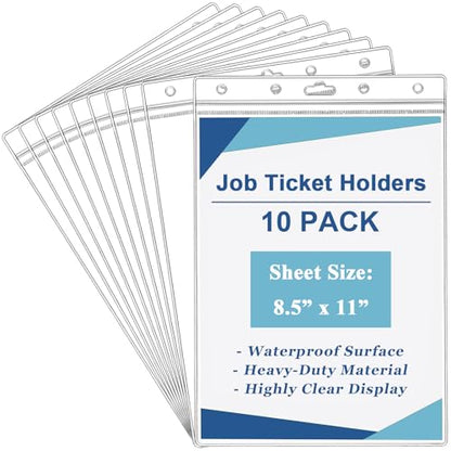 Elsjoy 10 Pack 8.5" x 11" Letter Size Job Ticket Holders, Waterproof Resealable Zip Paper Page Sheet Protectors, Heavy Duty Clear Document Sleeve, Vertical