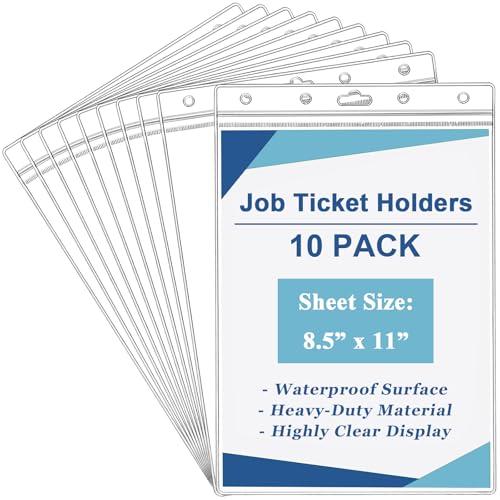 Elsjoy 10 Pack 8.5" x 11" Letter Size Job Ticket Holders, Waterproof Resealable Zip Paper Page Sheet Protectors, Heavy Duty Clear Document Sleeve, Vertical