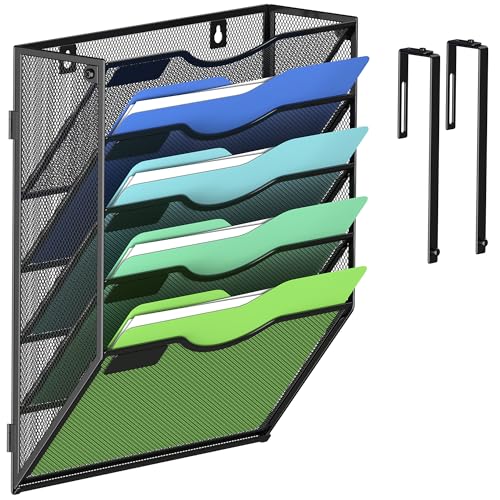 Kuntine.B Wall File Organizer Office Hanging Magazine Holder Wall File Organizer for Office Home - color: Black, size: 5 Tier & Hangers