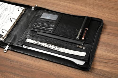 Personalized 3 Ring Check Binder, Engraved Business Checkbook Holder, Zippered for 3 & 9 Holes Checks, 3 on a Page, Oil Black - Custom - color: Oil Black, size: Custom