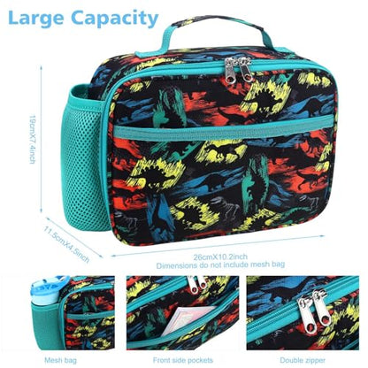 RHCPFOVR Kids Lunch Bag - Insulated Lunch Box for Boys Girls,Washable Lunch Bag and Reusable Toddler Leak-proof Lunchbox for School and Daycare - color: Black Dinosaur