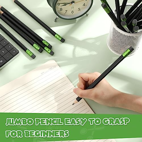 Fainne 48 Pcs Fat Pencils Jumbo Big Thick Large Pencils and 3 Pieces Sharpeners for Kids Beginners Preschoolers Kindergarten School Office Supplies(Black,Triangle) - color: Black, style: Triangle