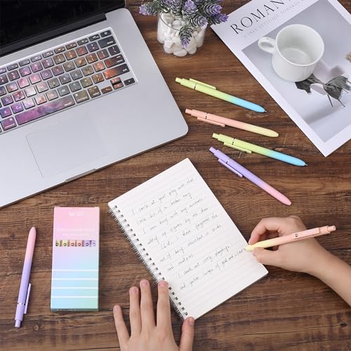 Mr. Pen- Retractable Gel Pens, 6 Pack, Gradient Color Barrels | Black Gel Pens, Fast Dry, Fine Point 0.5mm, Retractable, Cute Pens, Gel Ink Pens, Aesthetic Pens for Journaling - color: Gradient Barrels