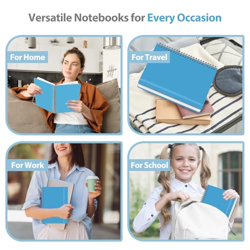 A5 Lined Spiral Journal Notebook, 146 Pages Hardcover Notebook with 100 GSM Thick Paper, Inner Pocket & Elastic Closure, 5.7" x 7.9", Notebooks for Work, School, College, Office, Journaling & Note Taking - color: Bright Blue