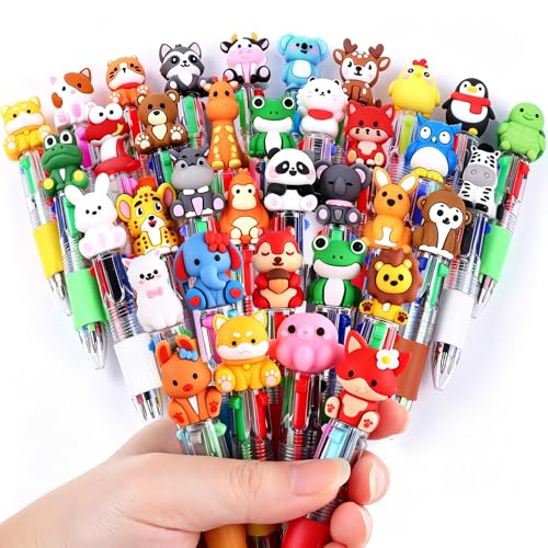 Vellibring 36pcs Mini Multicolor Animal Pens in One 4-in-1, Bulk Cute Cartoon Animal Retractable Writing Pens for Party Favors Birthdays Holiday Gifts Classroom Student Prizes - style: Cute Animals-36pcs