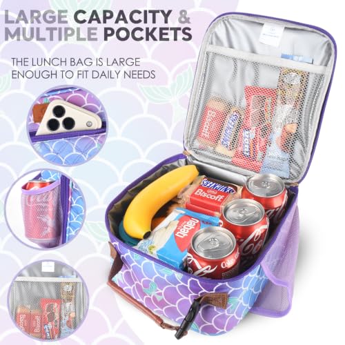 Genteen Kids Lunch Box Insulated Soft Mini Cooler with Bottle Holder, Lightweight Reusable Easy-Clean Lunch bag for Girls, Boys Back to School-Mermaid - color: Mermaid