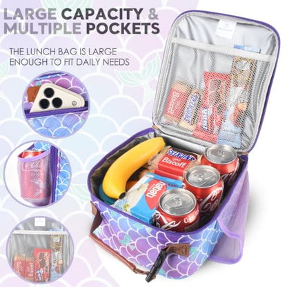 Genteen Kids Lunch Box Insulated Soft Mini Cooler with Bottle Holder, Lightweight Reusable Easy-Clean Lunch bag for Girls, Boys Back to School-Mermaid - color: Mermaid