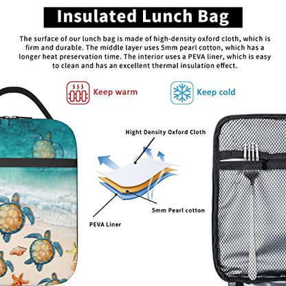 YETTA YANG Sea Turtle Beach Starfish Ocean Portable Lunch Bag Insulated Lunch Box Reusable Totes For Women Men Work Picnic Camping - color: Black8