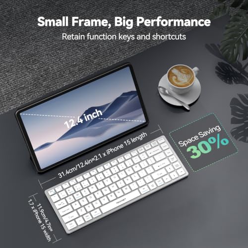 TECKNET Bluetooth Keyboard Rechargeable, 4-Device (2.4G+3BT) Small Keyboard | Wireless Keyboard, Ultra-Slim Quiet Typing, 14 Hotkeys Computer Keyboard for PC/Laptop/Tablet/iPad, Silvery-white - color: Silvery-white