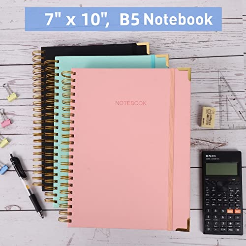 Spiral Notebook, College Ruled Notebook Journal, 7” x 10”, 300 Pages Leather Writing Journal for Women Men, B5 Hardcover Notebook for Work School, 24pcs Index Tabs, Pink | 300 Pages Thick Paper for Smooth Writing, B5 Large Notebook, 24 Tabs, Lay Flat Stro