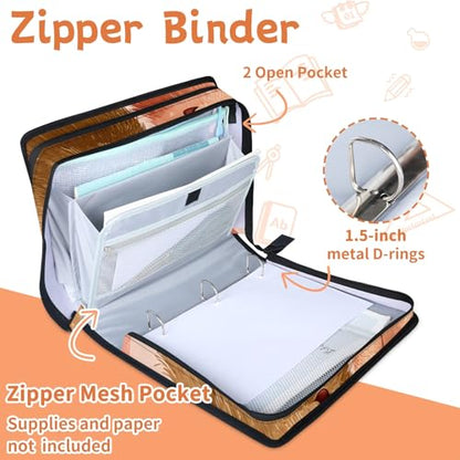 Capybara Zipper Binder, 3 D-Ring Expanding File Folder with Handle & Adjustable Shoulder Strap, 400 Sheets Capacity Multi-Pocket Organizer for 13 Inch Laptop - color: Capybara