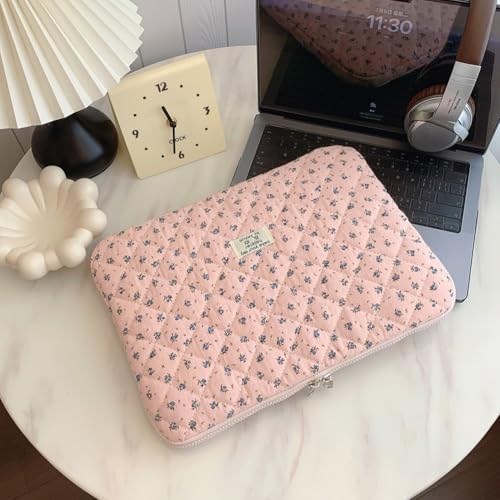 Cute Laptop Sleeve 13-15 inch Laptop Case Aesthetic Quilted Laptop Sleeve Computer Bag with Flower Printing for MacBook (A-Pink, 13inch) - color: A-pink, size: 13inch