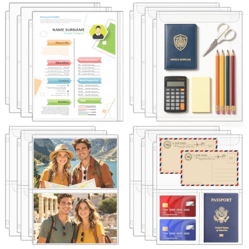 12PCS Letter Size Binder Pockets, 3-Hole Loose Leaf Insert Bag | for 3 Ring Binder, Waterproof PVC Document Organizer Folders for 8.5x11 Paper Business Office Supplies - size: Letter Size