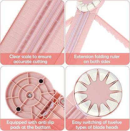 Paper Craft Edge Cutter,Wavy Paper Cutter,Multifunctional Paper Edge Cutter,12 in 1 Paper Cutter with Rotating Discwith 360°Rotating Blade Head. (Pink) | 12 in 1 Paper Cutter with Rotating Discwith 360°Rotating Blade Head. - color: Pink