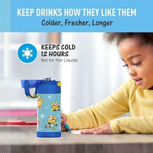 THERMOS FUNTAINER Water Bottle with Straw - 12 Ounce - Kids Stainless Steel Vacuum Insulated Water Bottle with Lid, Minions - color: Minions