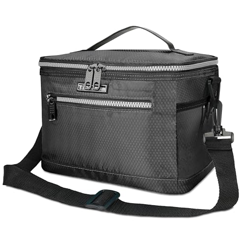 Tirrinia Insulated Lunch Box for Men/Women, Leakproof Lunch Bag for School Work, Large Lunch Tote Kids Boys Girls Back to School, Soft Reusable Cooler Office Picnic Beach Camping with Shoulder Strap - color: Jet Black, size: Medium - 7.8L