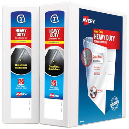 Avery Heavy-Duty View 3 Ring Binder, 3" One Touch Slant Rings, Holds 8.5" x 11" Paper, 2 White Binders (79791) - size: 3"