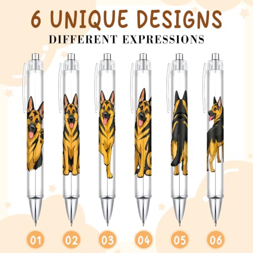 Cute German Shepherd Pens 6-Pack, Funny Dog Ballpoint Pens for Kids & Women, Puppy Gifts for Dog Lovers, School Supplies, Office Desk Accessories, Party Favors