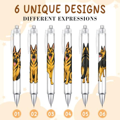 Cute German Shepherd Pens 6-Pack, Funny Dog Ballpoint Pens for Kids & Women, Puppy Gifts for Dog Lovers, School Supplies, Office Desk Accessories, Party Favors