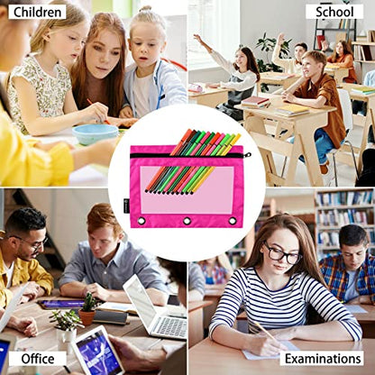 Binder Pouches,Deep Pink Pencil Pouch for 3 Ring Binder 2 Pack Clear Pencil Bag with Zipper for Office School Supplies - color: Deep Pink