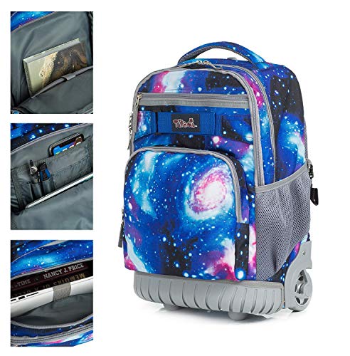 Tilami Rolling Backpack 19 inch with Lunch Bag Wheeled Laptop Backpack, Galaxy - color: Galaxy