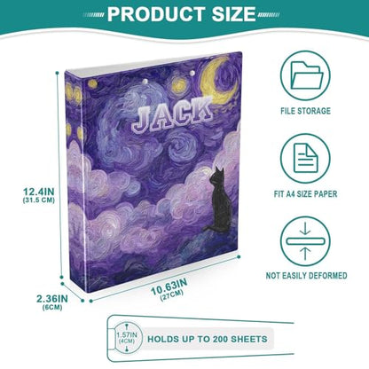Custom Cat 3 Ring Binder Oil Painting Sky 1.5" Round Ring Binders Personalized Name View Binder with 200 Sheet for School Supplies Women Men Office, 1 Pack - color: Custom Oil Painting Sky Cat