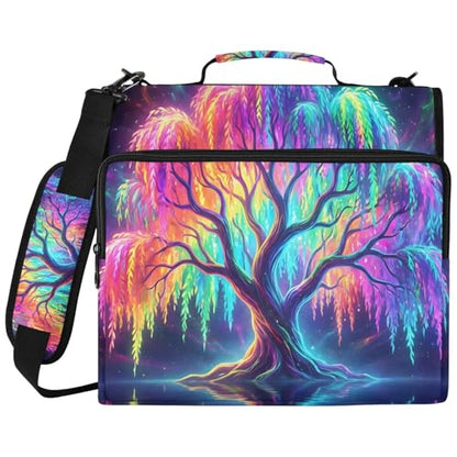 Tree 2-inch 3 Ring Zipper Binder with Shoulder Strap Holds 14 Inch Laptop for Students and Office - color: Rainbow Tree