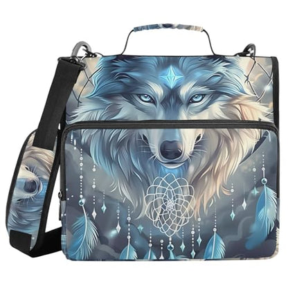 3 Ring Zipper Binder with Shoulder Strap Wolf Dream Catcher Wolves 1.5 inch Binders Keeper Large Capacity Multi Pockets for School Office Supplies - color: Multi587, size: Fit 500 Sheets