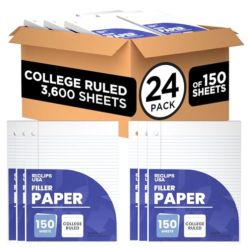 Loose Leaf Paper College Ruled Notebook Paper College Ruled Lined Writing Filler Paper 10.5” x 8” 3600 Sheets 150 Sheets Per Pack 60 gsm (24 Pack) - size: 24 Pack