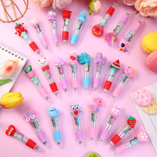 Vellibring 24PCS Valentines Fun Pens 0.7mm Cute Animal Multicolor Ballpoint Pens Retractable 4 Colors in One Valentines Stationery Party Favors School Supplies Students Rewards - style: Valentines-24pcs