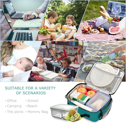 Custom Student Lunch Bag for Boys Girls Teal Solid Color Personalized Name Lunch Box Insulated Cooler Bag for School Picnic Office - color: Multi15