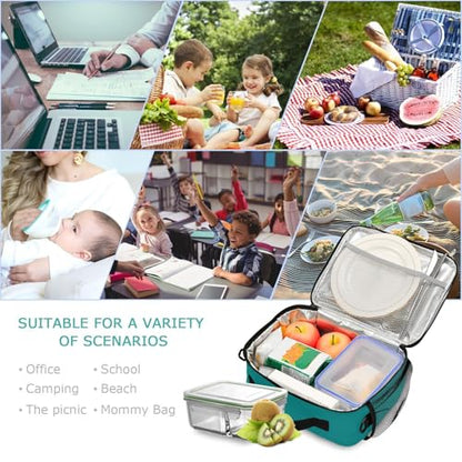 Custom Student Lunch Bag for Boys Girls Teal Solid Color Personalized Name Lunch Box Insulated Cooler Bag for School Picnic Office - color: Multi15