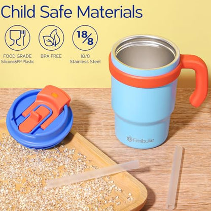Fimibuke 16oz Kids Insulated Tumbler with Handle & Straws - 2 Pack BPA FREE 18/8 Stainless Steel Toddler Cups with Sip/Swig 2-in-1 Lids, Leak Proof Kid Drinking Cup Travel Mugs for Children Boys Girls - color: B3.Rainbow & Mermaid
