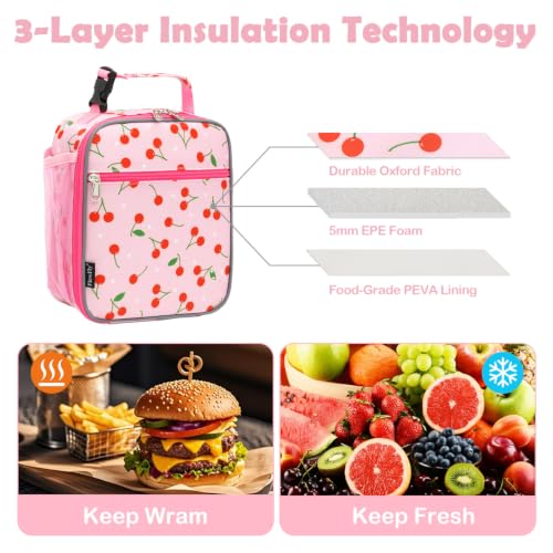FlowFly Kids Lunch box Insulated Soft Bag Mini Cooler Back to School Thermal Meal Tote Kit for Girls, Boys, Cherry - color: Cherry