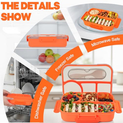 Bento Box for Adults,4 Compartments Lunch Box, Snack Containers Reusable Lunch Containers Drop-Proof, Dishwasher Safe & Made with BPA-Free Materials, Orange - color: Orange