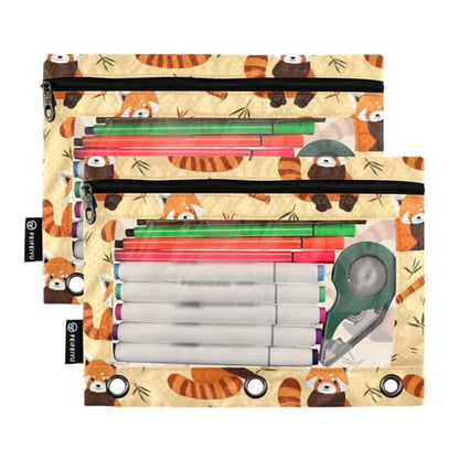 Pencil Pouch for 3 Ring Binder Red Panda Cartoon Binder Pencil Case with Smooth Zipper Clear Window Pencil Case 2 Pack for Office School College Supplies - color: Red Panda
