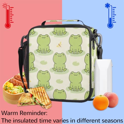 Pardick Cute Frog Kids Lunch Bag Animal Green Frogs Insulated Lunch Box for Boys Girls Waterproof Lunch Bento Tote Bags Thermal Lunchbox School Lunchbox Insulated with Shoulder Strap - color: Green Frog