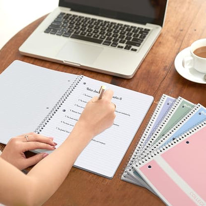 SUNEE Spiral Notebooks College Ruled, 1-Subject, 4 Pack, 8 x 10-1/2 in, 70 Sheets, 3-Hole Punched 70gsm Paper, Pastel Pink, Purple, Blue, Green for School, Home & Office, Writing Journal - color: Multicolor