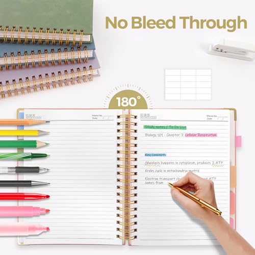 SKYDUE 5 Subject Notebook with Dividers and Tabs, 8" x 10" College Ruled Notebook for Work, 300 Pages Spiral Journal for Women, Black - color: Black