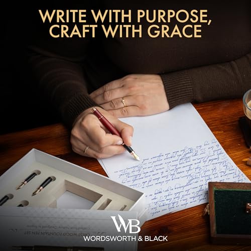 Wordsworth & Black Fountain Pen Gift Set, Includes Ink Bottle, 6 Cartridges, Refill Converter, 4 Replacement Nibs, Luxury Bamboo, Journaling, Calligraphy, Smooth Writing Pens [Violet Wood] - color: Violet Wood