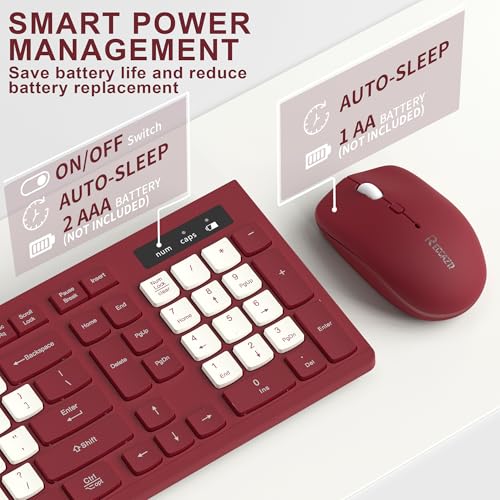Wireless Keyboard and Mouse Combo, Full-Sized Wireless Keyboard and Adjustable DPI Mouse, 2.4GHz USB Receiver, Keyboard and Mouse for PC, Windows, Desktop, Laptop (Wine Red-B) - color: Wine Red-B