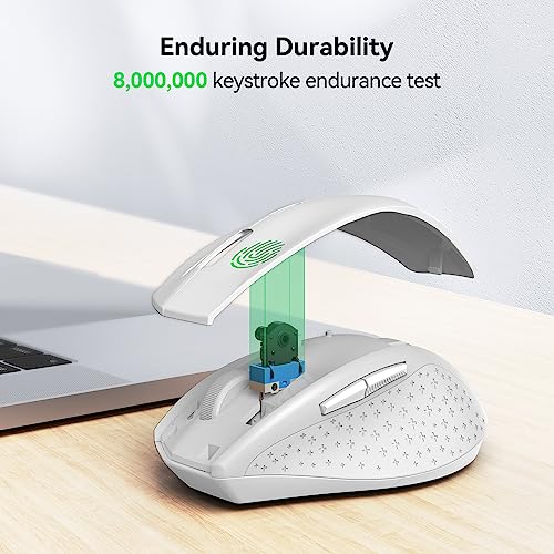 TECKNET Wireless Mouse, 2.4G Computer Mouse with 6-Level Adjustable 4800 DPI, 30 Months Battery, Ergonomic Grips, 6 Buttons Portable for PC, Chromebook, Mac - White - color: White