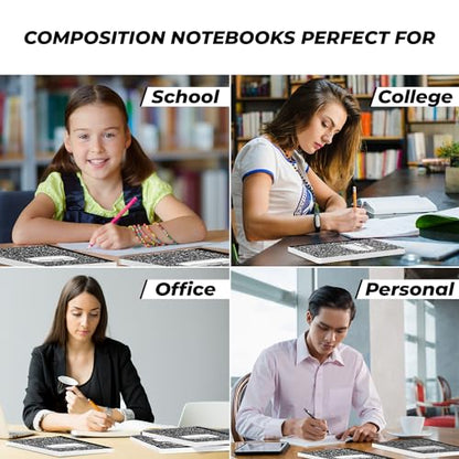 Rosmonde 50 Pack Composition Notebooks Bulk Wide Ruled, Black Marble | Bulk Office Notebooks, 200 Pages (100 Sheets), 9-3/4 x 7-1/2, Hard Cover, Bulk Notebooks for Office & School Supplies - size: 50 Pack, style: Black Marble