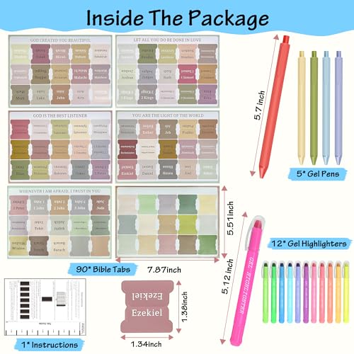 DazSpirit 12 Bright No Bleed Bible Gel Highlighters & 5 Pens with 90 Laminated Bible Tabs, Aesthetic Bible Journaling Kit School Supplies for Women & Men(73 Pre-Printed & 17 Blank Tabs) - color: Bright Gel Highlighters + Color Pens + Tabs